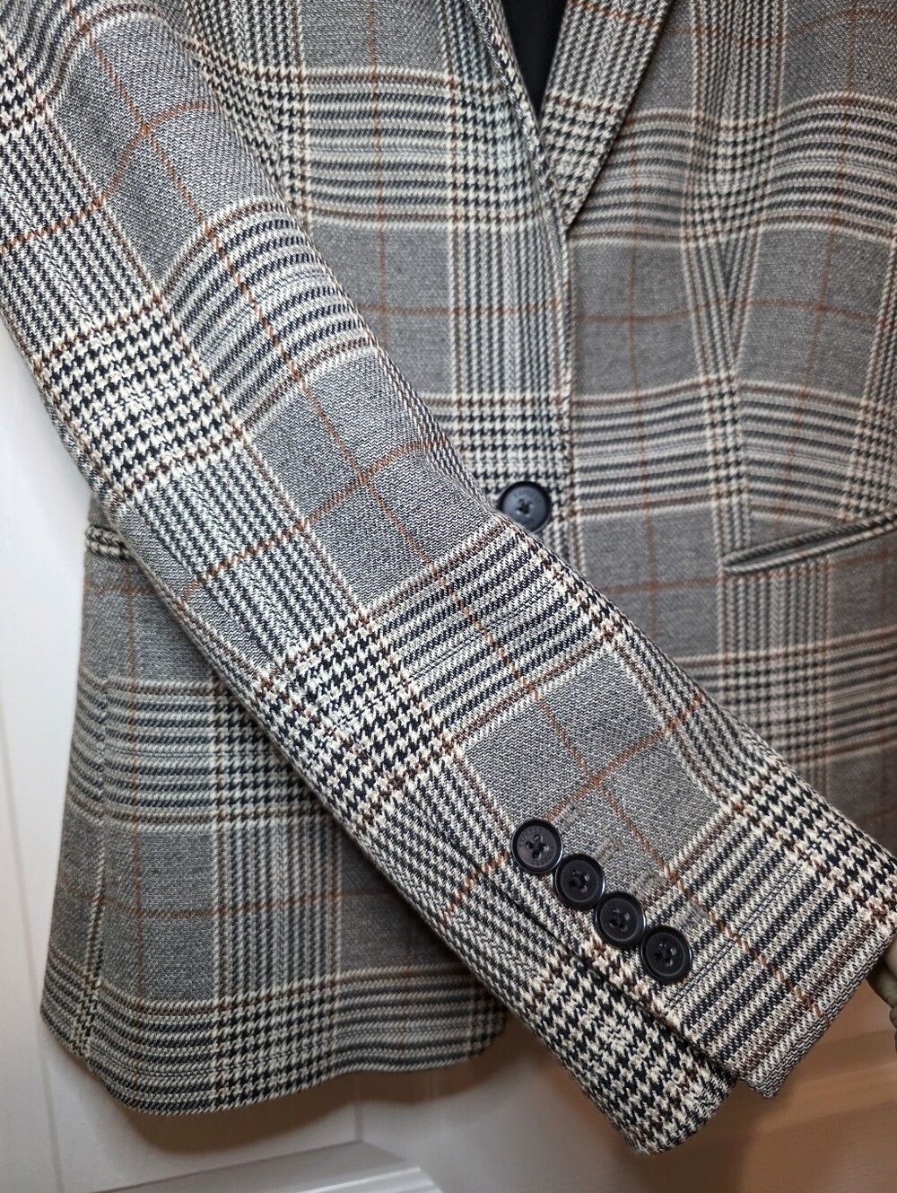 Express Blazer Womens Sz 4 Gray Plaid Check One Button Work Jacket Career - Picture 7 of 13
